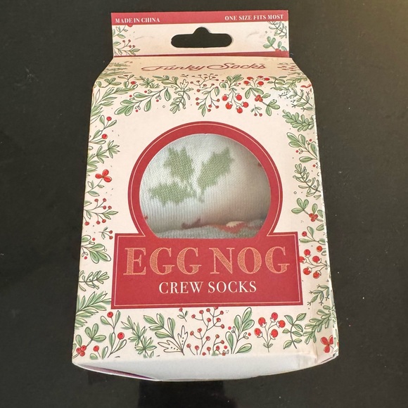 Egg Nog Funky Crew Socks Holiday Winter Themed Socks in Gift Box NWT - Picture 1 of 6